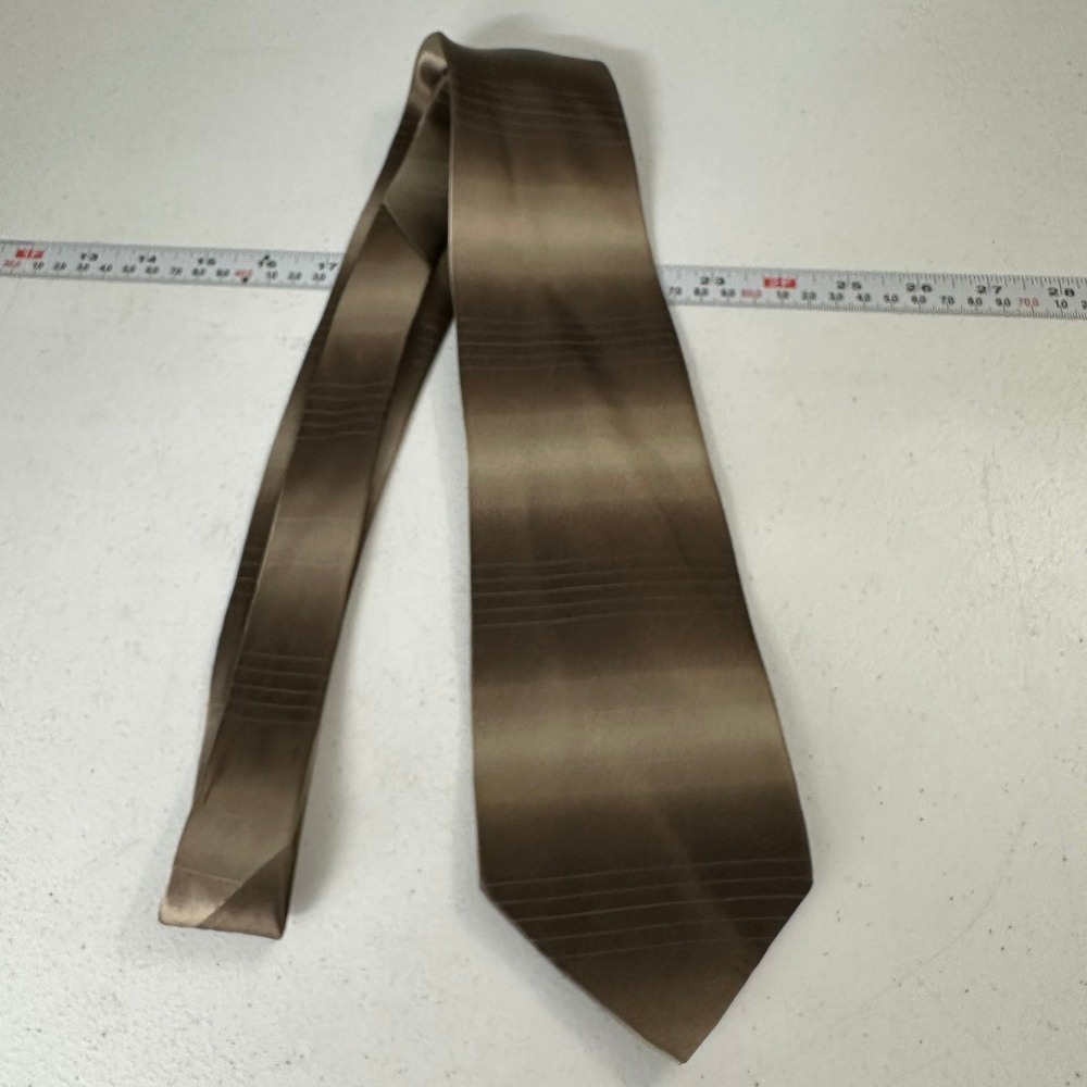 George Machado Mens Silk Tie Bronze Brown Ombre Pinstripe Made in USA Metallic